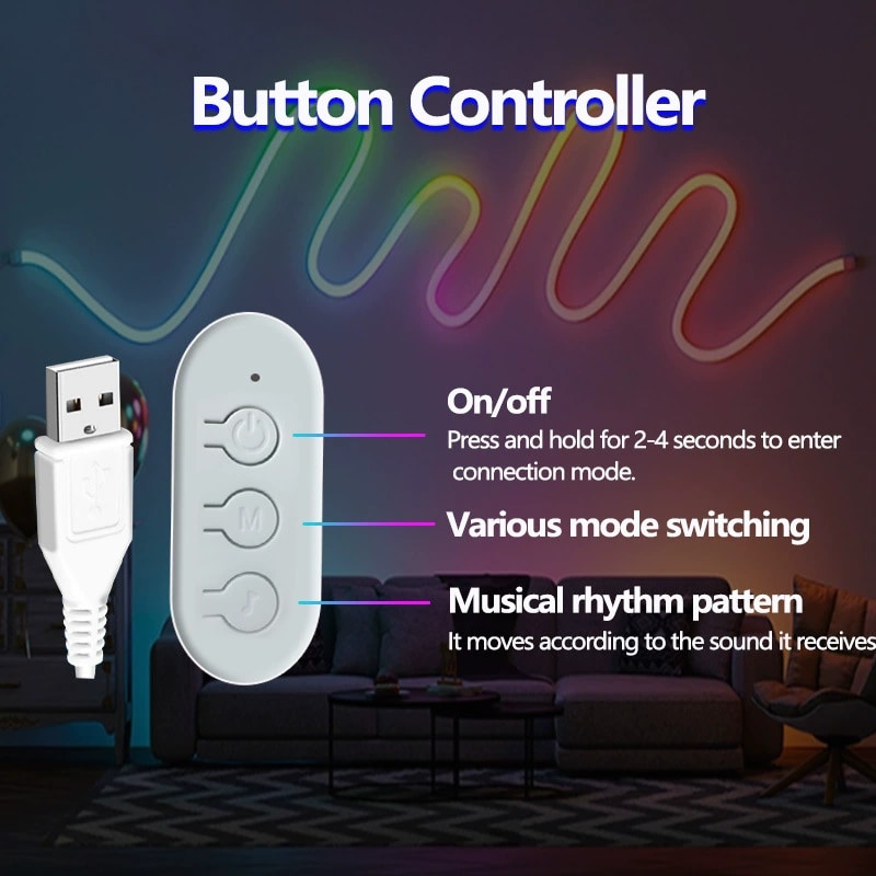 Flexible Silicone Neon Strip - Bluetooth 8 W Neon 3535 RGB Addressable